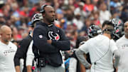 Nov 2, 2025; Houston, Texas, USA; Houston Texans head coach DeMeco Ryans during the second half against the Denver Broncos at NRG Stadium. Mandatory Credit: Sean Thomas-Imagn Images
