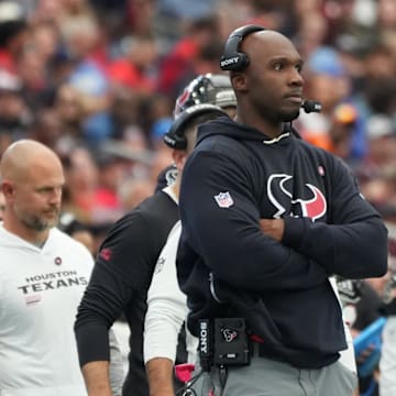 Nov 2, 2025; Houston, Texas, USA; Houston Texans head coach DeMeco Ryans during the second half against the Denver Broncos at NRG Stadium. Mandatory Credit: Sean Thomas-Imagn Images