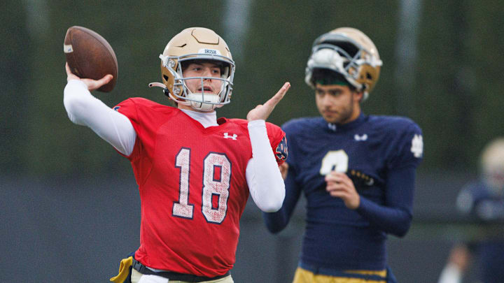 Notre Dame quarterback Steve Angeli throws during practice last season. Notre Dame quarterback Steve Angeli throws during practice last season.