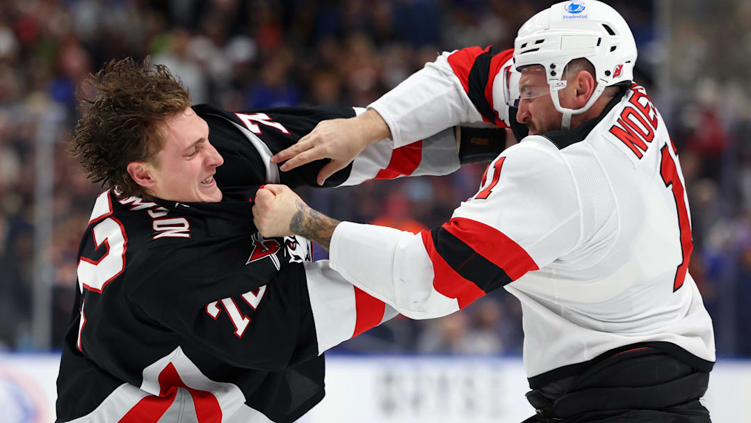 Buffalo Sabres forward Tage Thompson settled an old score with New Jersey Devils player Stefan Noesen.