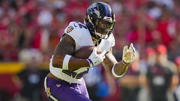 Baltimore Ravens running back Derrick Henry runs the ball during the first half against the Kansas City Chiefs in Week 4.