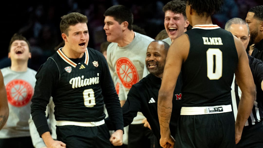 Miami RedHawks guard Eli Yofan (8) 