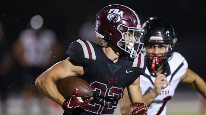 The First Baptist Academy Lions compete against the Port Charlotte Pirates in a game at First Baptist Academy in Naples on Friday, Sept. 20, 2024. The Lions defeated the Pirates 31-13.