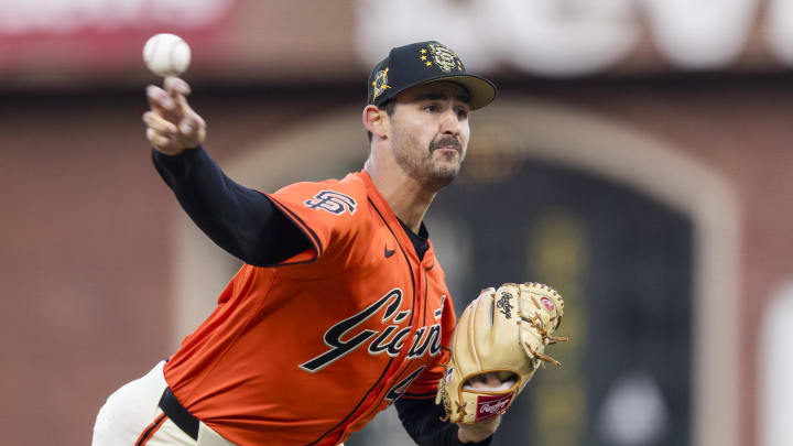 May 17, 2024; San Francisco, California, USA; San Francisco Giants starting pitcher Mason Black (47) throws against the Colorado Rockies during the first inning at Oracle Park. 