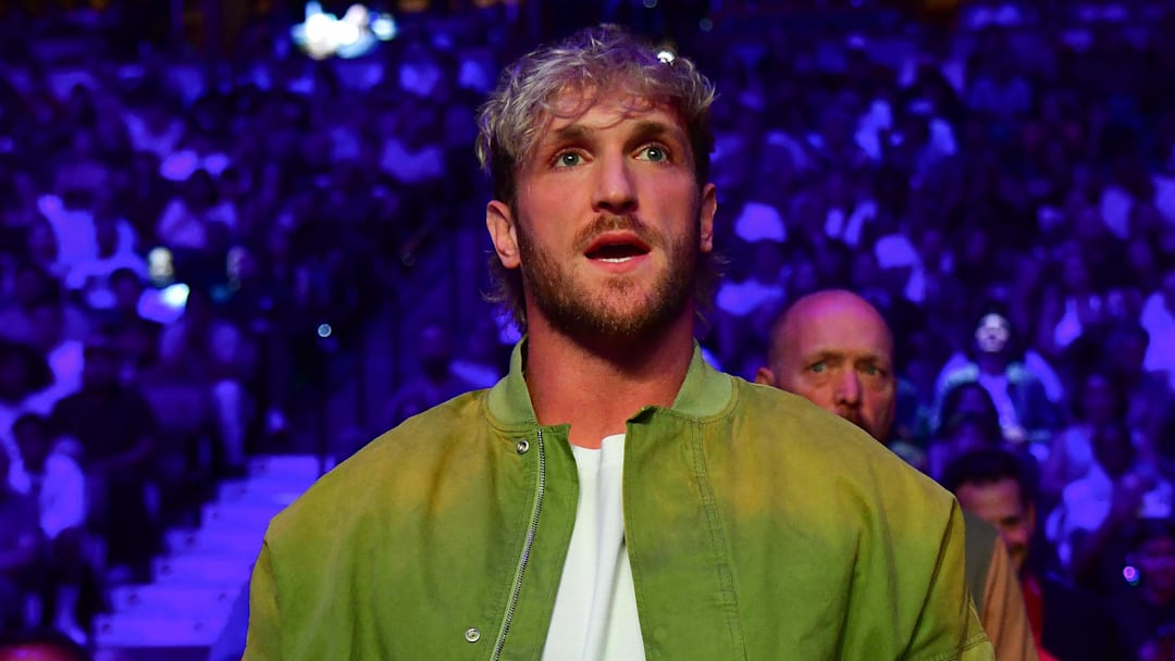 Jun 28, 2025; Anaheim, California, USA; Social media personality Logan Paul attends the boxing match between Jake Paul and Julio Cesar Chavez Jr. at Honda Center. Mandatory Credit: Gary A. Vasquez-Imagn Images