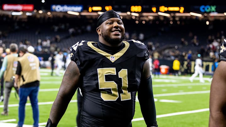 New Orleans Saints guard Cesar Ruiz (51) heads to the locker room