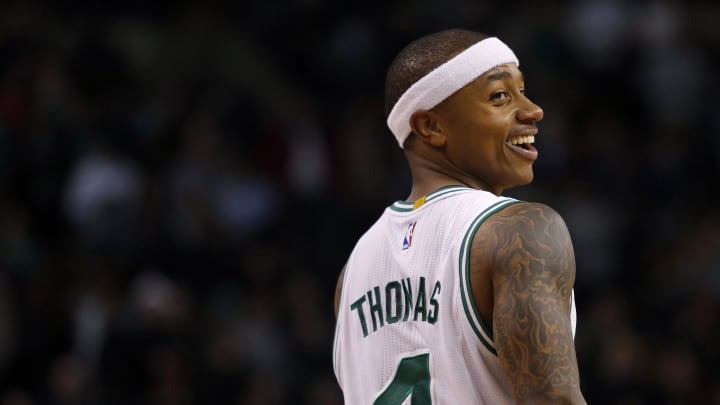 Dec 30, 2016; Boston, MA, USA;  Boston Celtics guard Isaiah Thomas (4) smiles during the second half against the Miami Heat at TD Garden. Mandatory Credit: Winslow Townson-USA TODAY Sports