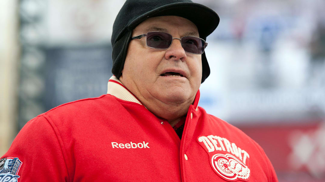 Dec 31, 2013; Detroit, MI, USA; Detroit Red Wings former coach Scotty Bowman before the Alumni Showdown against the Toronto Maple Leafs as part of the Winter Classic at Comerica Park. Mandatory Credit: Tim Fuller-Imagn Images