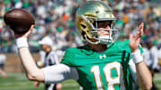 Notre Dame quarterback Steve Angeli during the Notre Dame Blue-Gold spring football game at Notre Dame Stadium on Saturday, April 12, 2025, in South Bend.