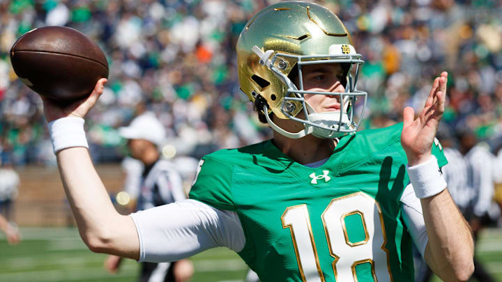 Notre Dame quarterback Steve Angeli during the Notre Dame Blue-Gold spring football game at Notre Dame Stadium on Saturday, April 12, 2025, in South Bend. Notre Dame quarterback Steve Angeli during the Notre Dame Blue-Gold spring football game at Notre Dame Stadium on Saturday, April 12, 2025, in South Bend.
