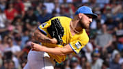 Boston Red Sox starting pitcher Garrett Crochet pitches.