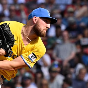 Boston Red Sox starting pitcher Garrett Crochet pitches.