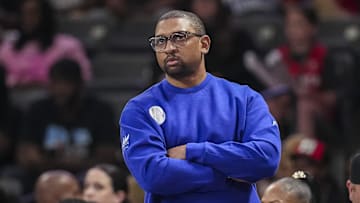 Jun 13, 2025; College Park, Georgia, USA;  Chicago Sky head coach Tyler Marsh on the sidelines against the Atlanta Dream during the second half at Gateway Center Arena at College Park. Mandatory Credit: Dale Zanine-Imagn Images