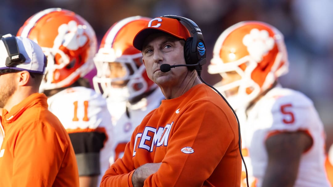 Dec 21, 2024; Austin, Texas, USA; Clemson Tigers head coach Dabo Swinney reacts against the Texas Longhorns during the CFP National playoff first round at Darrell K Royal-Texas Memorial Stadium.