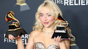 Feb 2, 2025; Los Angeles, CA, USA; Sabrina Carpenter, winner of Best Pop Vocal Album and Best Pop Solo Performance for ‘Espresso,’ at the 67th Annual Grammy Awards at Crypto.com Arena in Los Angeles on Sunday, Feb. 2, 2025. Mandatory Credit: Dan MacMedan-USA TODAY