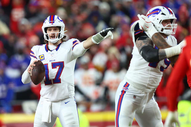 Buffalo Bills QB Josh Allen drops back to pass against the Kansas City Chiefs Buffalo Bills QB Josh Allen drops back to pass against the Kansas City Chiefs