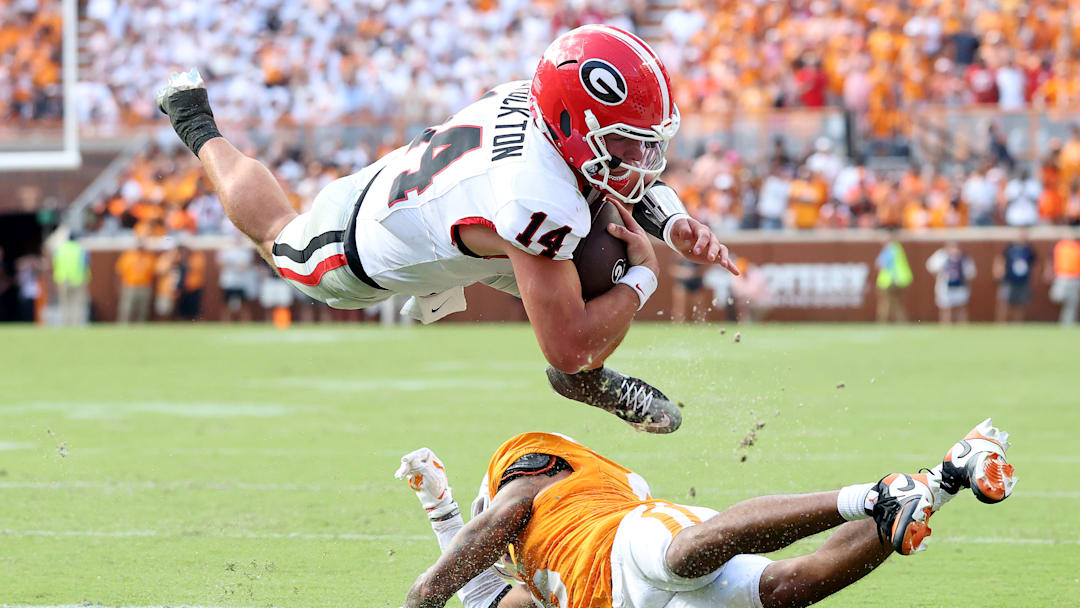 Gunner Stockton leaping for touchdown vs. Tennessee