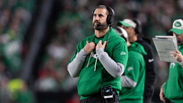 Nov 3, 2024; Philadelphia, Pennsylvania, USA; Philadelphia Eagles head coach Nick Sirianni during the second quarter at Lincoln Financial Field. Mandatory Credit: Bill Streicher-Imagn Images