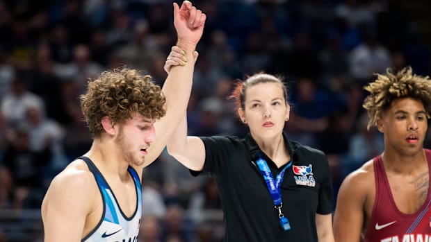 Mitchell Mesenbrink competes in the 74 kg freestyle weight class at the 2024 U.S. Olympic Team Trials in State College.