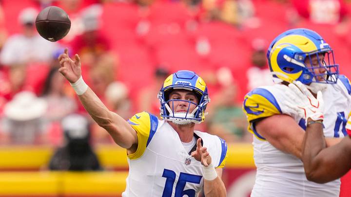 Rams rookie quarterback Ty Simpson earned an A from NFL Mocks after completing 21 of 25 passes for 190 yards and two touchdowns in his preseason debut.