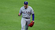 Oct 16, 2023; Houston, Texas, USA; Texas Rangers starting pitcher Nathan Eovaldi (17) reacts after the fifth inning against the Houston Astros during game two of the ALCS for the 2023 MLB playoffs at Minute Maid Park. Mandatory Credit: Troy Taormina-Imagn Images