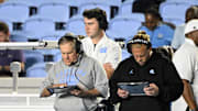 Sep 1, 2025; Chapel Hill, North Carolina, USA; North Carolina Tar Heels head coach Bill Belichick on the sidelines in the fourth quarter at Kenan Stadium. Mandatory Credit: Bob Donnan-Imagn Images