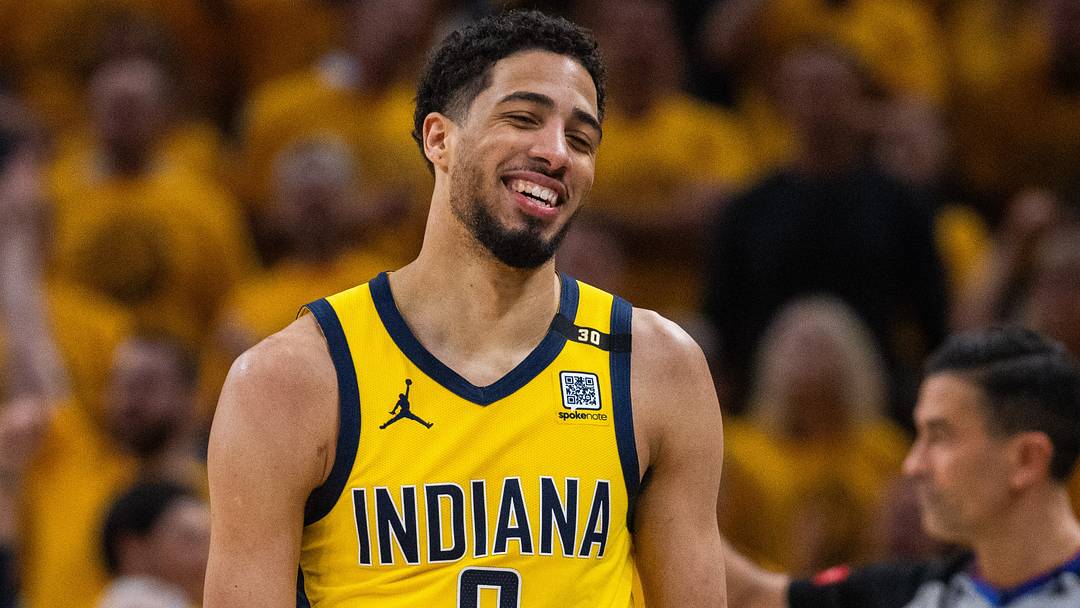 May 17, 2024; Indianapolis, Indiana, USA; Indiana Pacers guard Tyrese Haliburton (0) smiles during game six of the second round for the 2024 NBA playoffs against the New York Knicks at Gainbridge Fieldhouse. Mandatory Credit: Trevor Ruszkowski-USA TODAY Sports May 17, 2024; Indianapolis, Indiana, USA; Indiana Pacers guard Tyrese Haliburton (0) smiles during game six of the second round for the 2024 NBA playoffs against the New York Knicks at Gainbridge Fieldhouse. Mandatory Credit: Trevor Ruszkowski-USA TODAY Sports