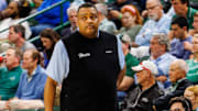 Jan 30, 2025; New Orleans, Louisiana, USA;  Tulane Green Wave head coach Ron Hunter looks on against the Memphis Tigers during the second half at Avron B. Fogelman Arena in Devlin Fieldhouse.