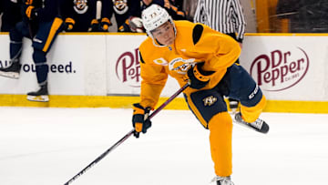 Gold team forward Ryker Lee (73) shoots during the Future Stars Game at the Ford Ice Center Bellevue in Nashville, Tenn., Saturday, July 5, 2025.