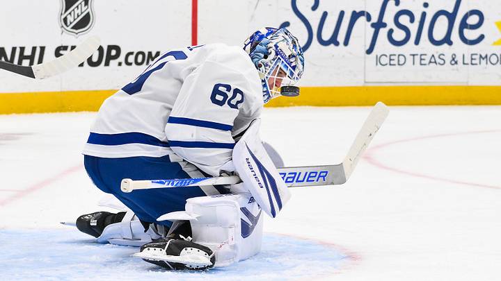 Mar 28, 2026; St. Louis, Missouri, USA; Toronto Maple Leafs goaltender Joseph Woll (60) defends the net against the St. Louis Blues during the second period at Enterprise Center. Mandatory Credit: Jeff Curry-Imagn Images