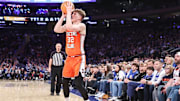 Feb 22, 2025; New York, NY, USA;  Illinois Fighting Illini guard Kasparas Jakucionis (32) at Madison Square Garden. Mandatory Credit: Wendell Cruz-Imagn Images