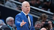 Mar 14, 2025; Indianapolis, IN, USA; UCLA Bruins head coach Mick Cronin  in the first half against the Wisconsin Badgers  at Gainbridge Fieldhouse. Mandatory Credit: Trevor Ruszkowski-Imagn Images
