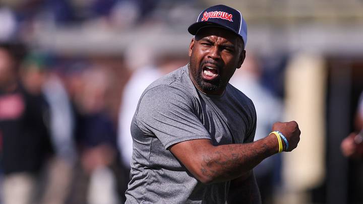 Oct 25, 2025; Atlanta, Georgia, USA; Syracuse Orange head coach Fran Brown on the field before a game against the Georgia Tech Yellow Jackets at Bobby Dodd Stadium at Hyundai Field. Mandatory Credit: Brett Davis-Imagn Images
