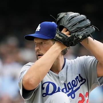 Dodgers pitcher Clayton Kershaw (22) throws a pitch during the first inning against the Milwaukee Brewers at American Family Field on July 8.