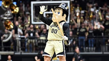 The Purdue Boilermakers mascot Purdue Pete dances 