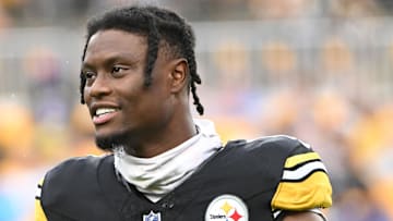 Pittsburgh Steelers wide receiver George Pickens watches the action against the Buffalo Bills.