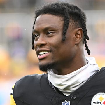 Pittsburgh Steelers wide receiver George Pickens watches the action against the Buffalo Bills.