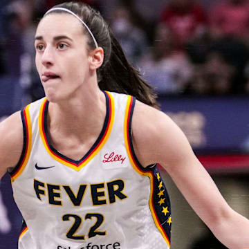 Indiana Fever guard Caitlin Clark (22) dribbles the ball up the court Friday, Sept. 6, 2024, during a game between the Indiana Fever and the Minnesota Lynx at Gainbride Fieldhouse in Indianapolis.