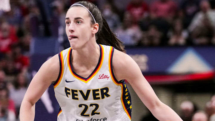 Indiana Fever guard Caitlin Clark (22) dribbles the ball up the court Friday, Sept. 6, 2024, during a game between the Indiana Fever and the Minnesota Lynx at Gainbride Fieldhouse in Indianapolis.