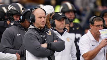 Vanderbilt head coach Clark Lea studies the field during the third quarter at FirstBank Stadium in Nashville, Tenn., Saturday, Nov. 30, 2024.