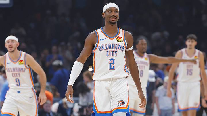 Oct 7, 2026; Oklahoma City, Oklahoma, USA; Oklahoma City Thunder guard Shai Gilgeous-Alexander (2) smiles after a play against the Milwaukee Bucks during the first half of a preseason game at Paycom Center. Mandatory Credit: Alonzo Adams-Imagn Images