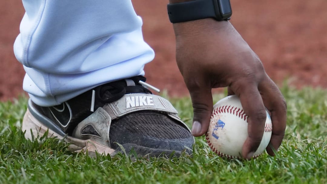 An Erie SeaWolves ball-boy retrieves a foul ball during an Eastern League baseball game against the Chesapeake Baysox at UPMC Park in Erie, Pa., on May 1, 2026.
