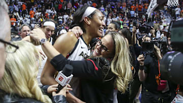 South Carolina basketball legend A'ja Wilson and Las Vegas Aces head coach Becky Hammon following their first WNBA title