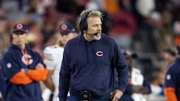 Nov 3, 2024; Glendale, Arizona, USA; Chicago Bears head coach head coach Matt Eberflus against the Arizona Cardinals at State Farm Stadium. Mandatory Credit: Mark J. Rebilas-Imagn Images