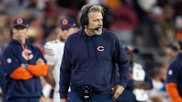 Nov 3, 2024; Glendale, Arizona, USA; Chicago Bears head coach head coach Matt Eberflus against the Arizona Cardinals at State Farm Stadium. Mandatory Credit: Mark J. Rebilas-Imagn Images