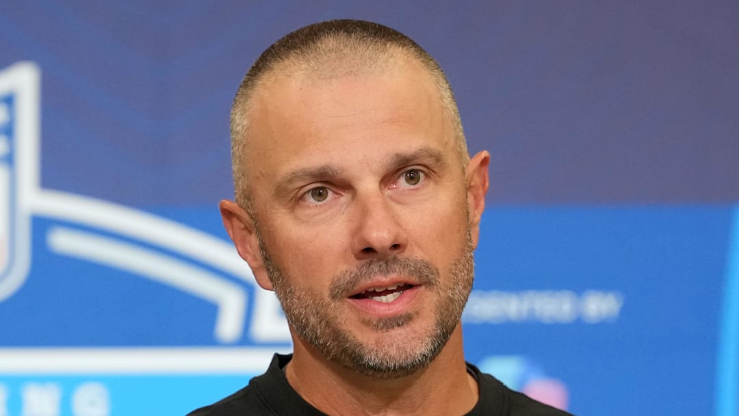 Las Vegas Raiders general manager John Spytek speaks at the NFL Scouting Combine.