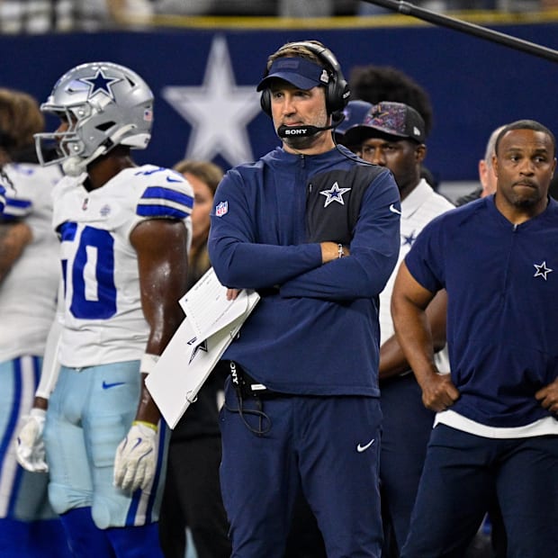 Dallas Cowboys head coach Brian Schottenheimer looks on from the sidelines against the Green Bay Packers