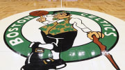 May 15, 2022; Boston, Massachusetts, USA; The Boston Celtics logo is seen at center court before