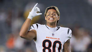 Cincinnati Bengals wide receiver Andrei Iosivas (80) acknowledges the crowd before the game against the Pittsburgh Steelers at Paycor Stadium. 