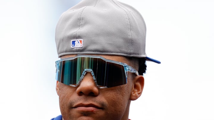 New York Mets right fielder Juan Soto (22) before a game against the San Francisco Giants at Oracle Park on July 25. 